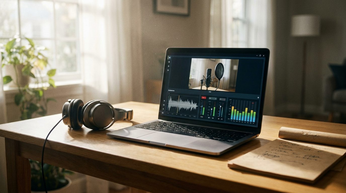 Ordinateur portable affichant une diffusion en streaming avec casque audio